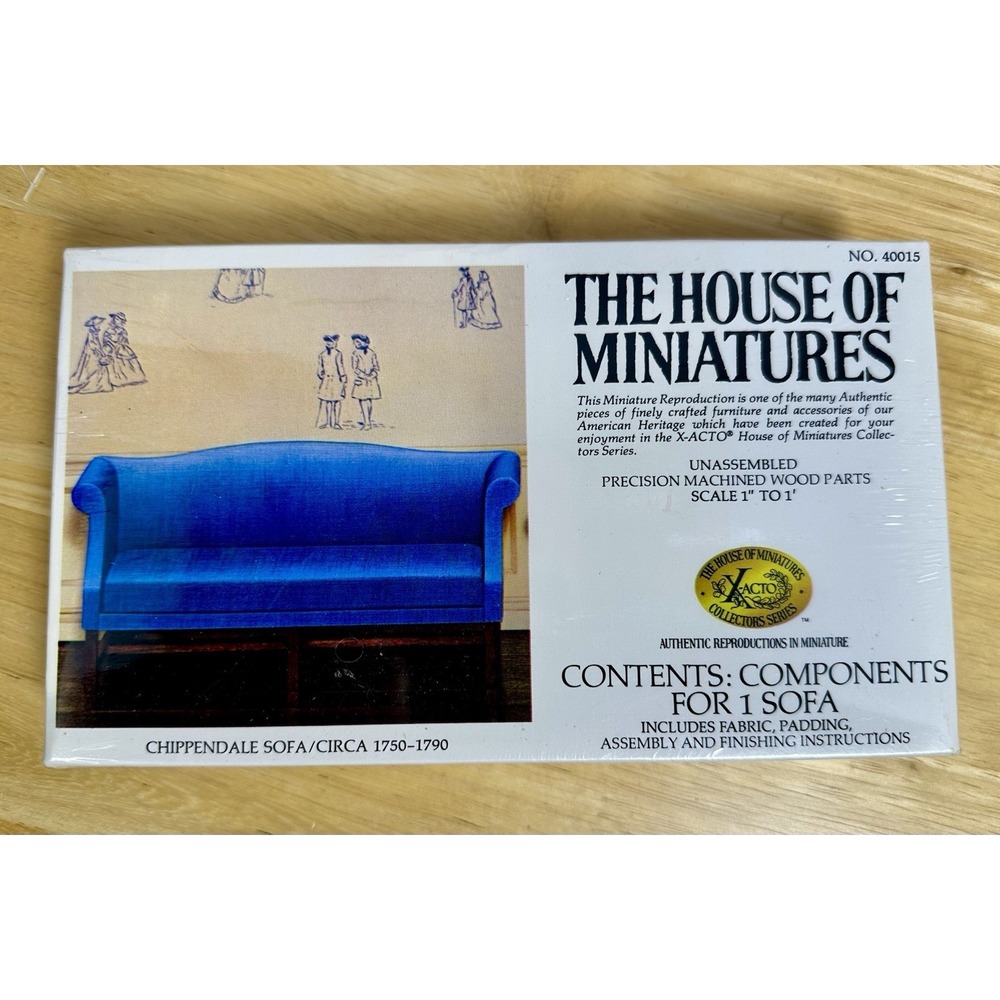 Doll House Furniture The House of Miniatures Blue CHIPPENDALE SOFA Kit RARE40015